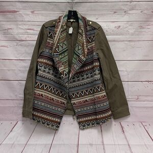 NWT Mystree Jacquard Mix Utility Jacket Coat Women’s Size Medium in Mocha Mix